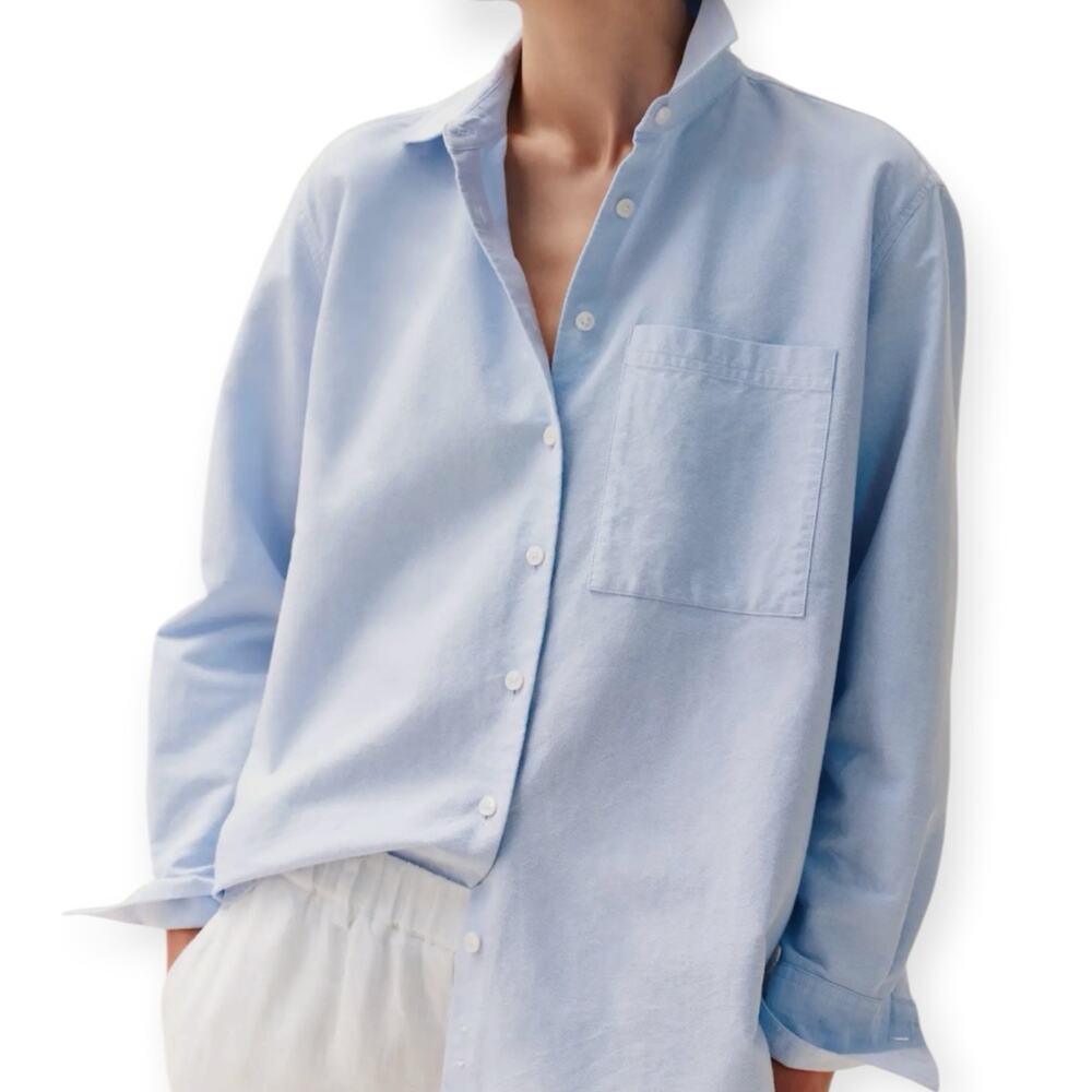 NWOT Quince Organic Cotton Relaxed Oxford Shirt Pale Blue Women’s Large - Picture 4 of 10